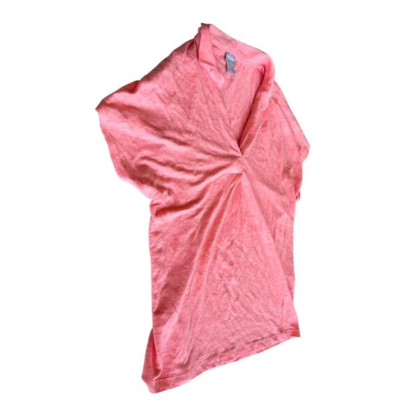 Chicos Top Size 1 Medium Linen Tangerine V Neck Pullover Collared Casual READ - Picture 4 of 8